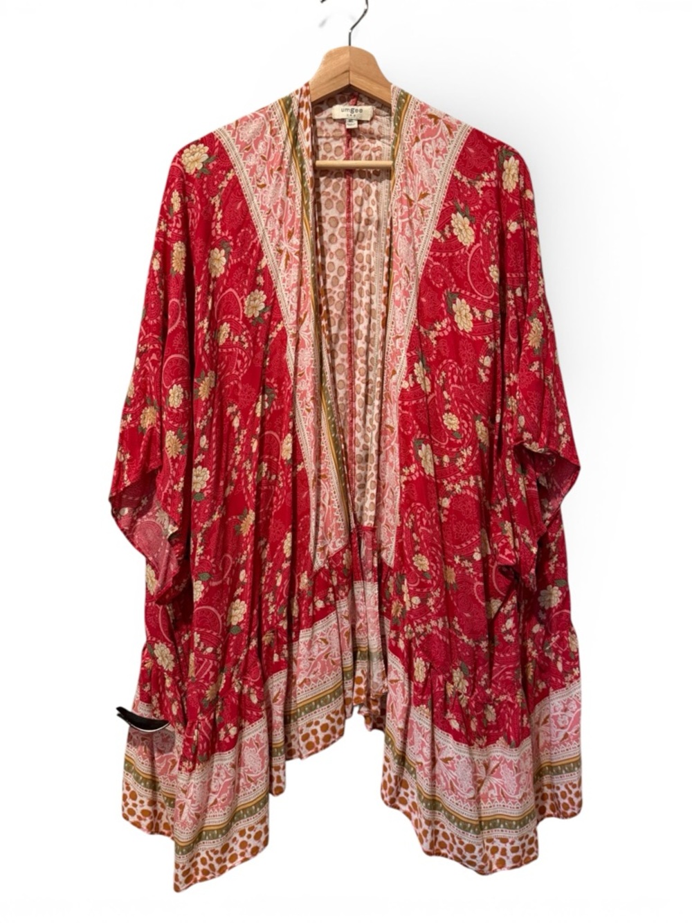 Umgee Pink and Tan Printed Open Cardigan